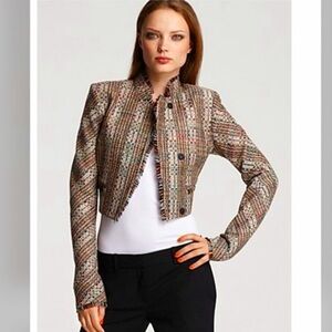 Theory Myleen Silk Tweed Crop Top Blazer Jacket Size 8 Multiple Color